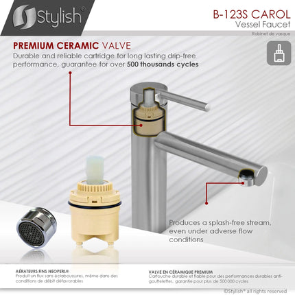 STYLISH Single Handle Bathroom Vessel Sink Faucet, Brushed Stainless Steel Finish B-123S - Plumbing Market