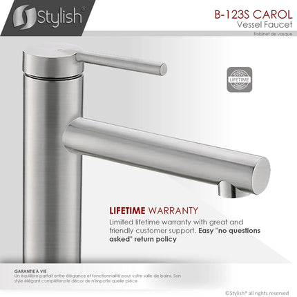 STYLISH Single Handle Bathroom Vessel Sink Faucet, Brushed Stainless Steel Finish B-123S - Plumbing Market