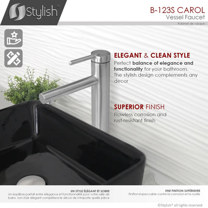 STYLISH Single Handle Bathroom Vessel Sink Faucet, Brushed Stainless Steel Finish B-123S - Plumbing Market