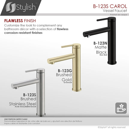 STYLISH Single Handle Bathroom Vessel Sink Faucet, Brushed Stainless Steel Finish B-123S - Plumbing Market