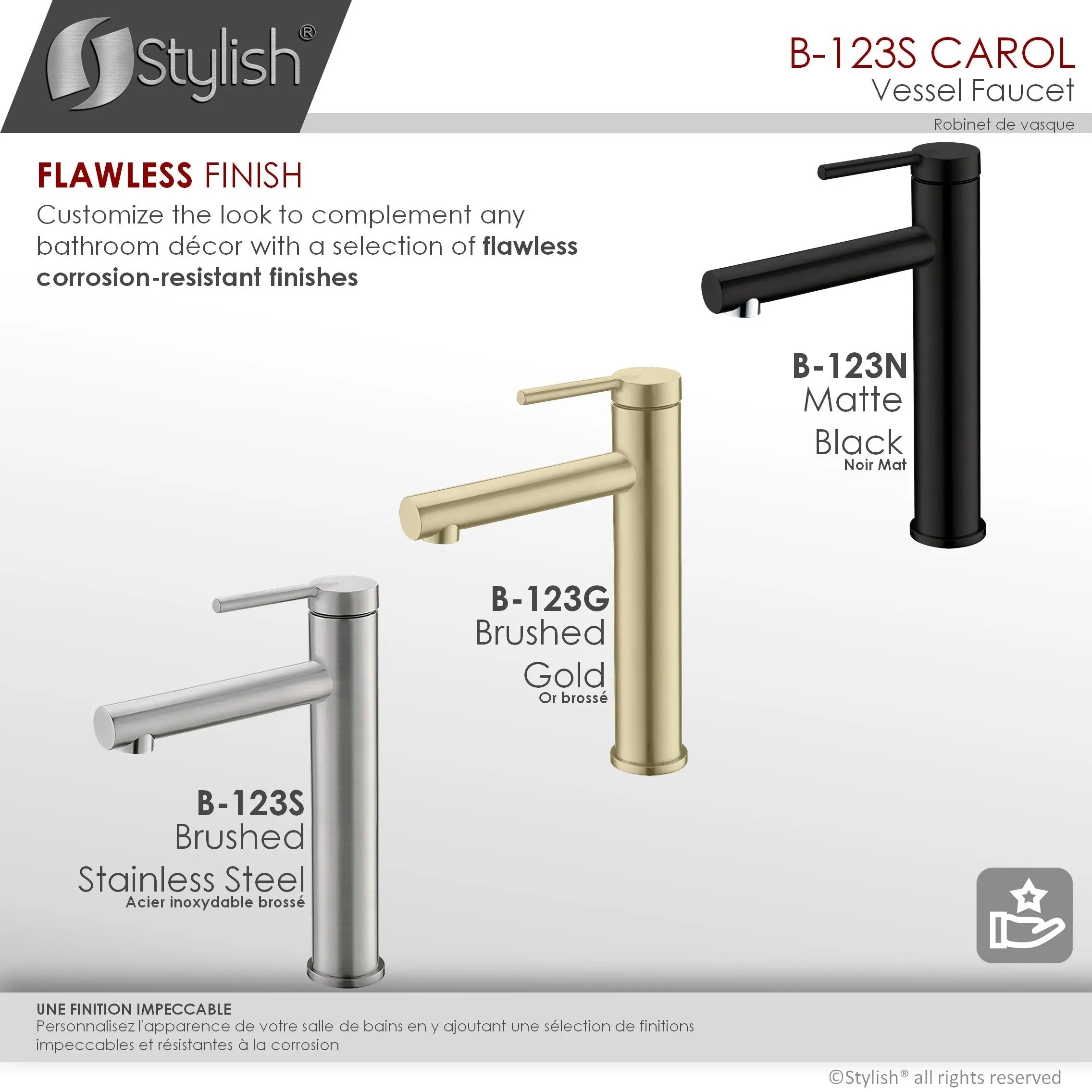 STYLISH Single Handle Bathroom Vessel Sink Faucet, Brushed Stainless Steel Finish B-123S - Plumbing Market