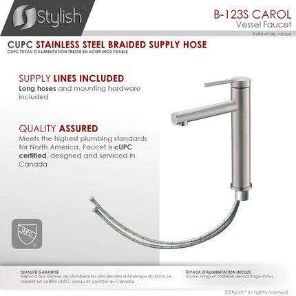 STYLISH Single Handle Bathroom Vessel Sink Faucet, Brushed Stainless Steel Finish B-123S - Plumbing Market