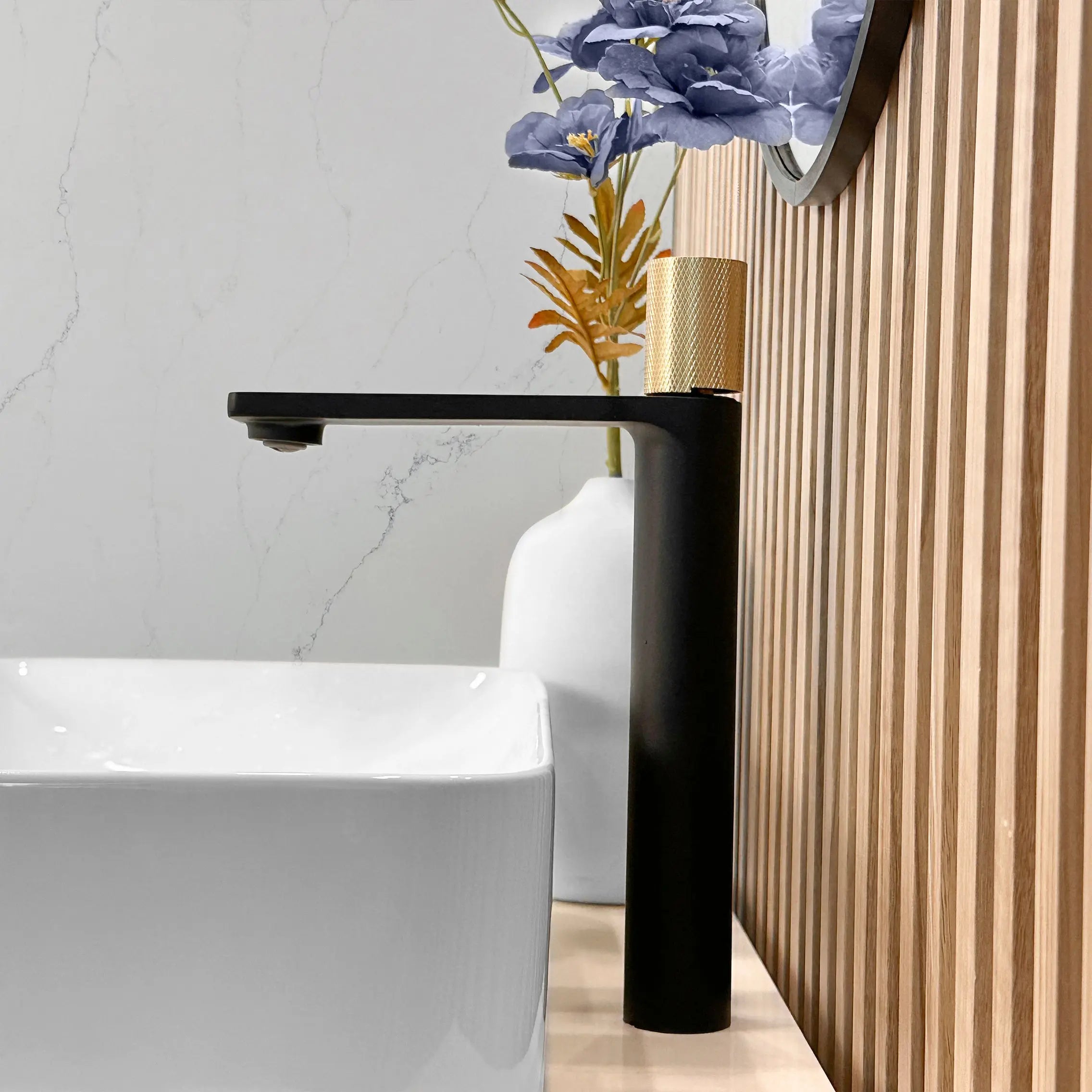 STYLISH Single Handle Bathroom Vessel Sink Faucet, Matte Black and Brushed Gold Finish B-122NG - Plumbing Market