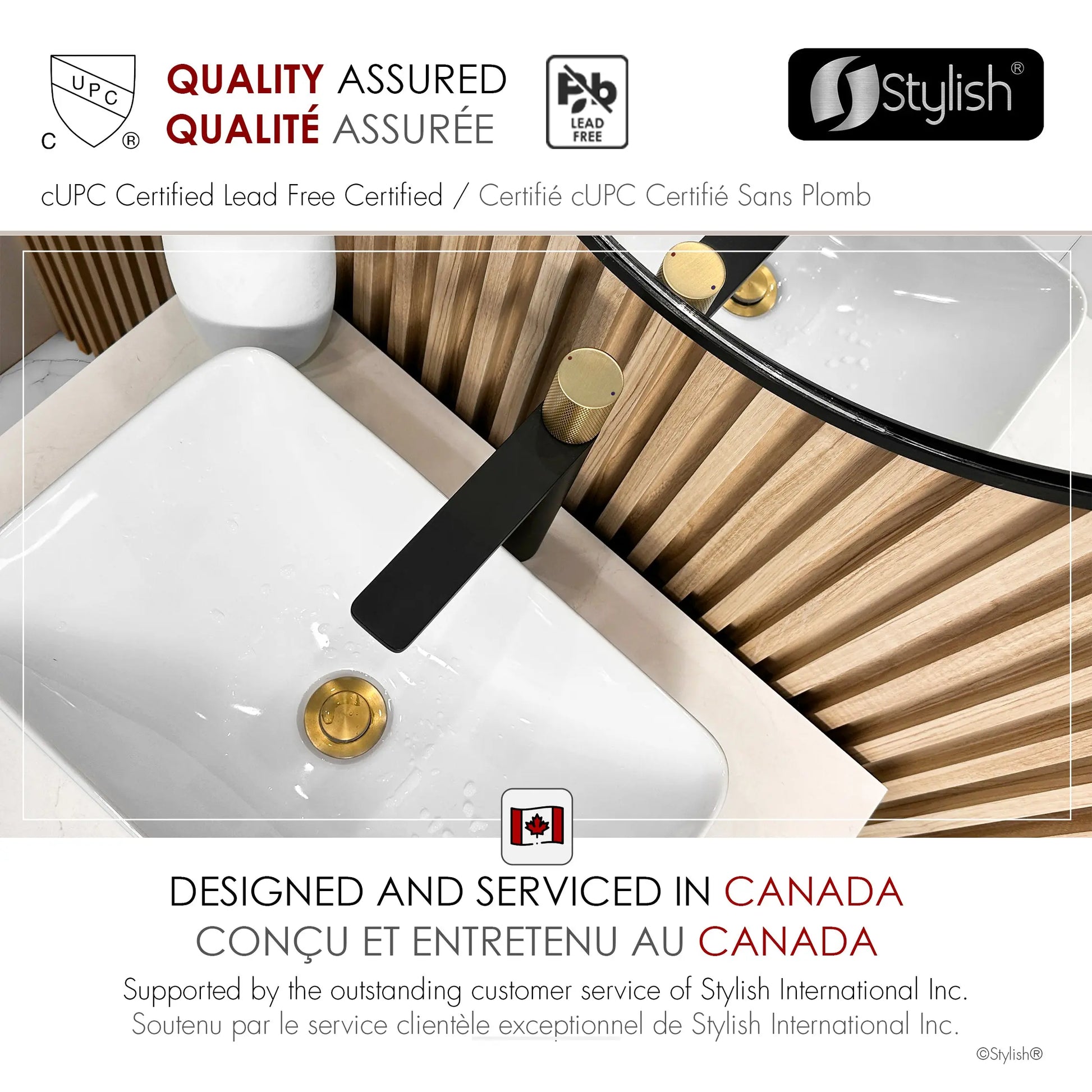 STYLISH Single Handle Bathroom Vessel Sink Faucet, Matte Black and Brushed Gold Finish B-122NG - Plumbing Market
