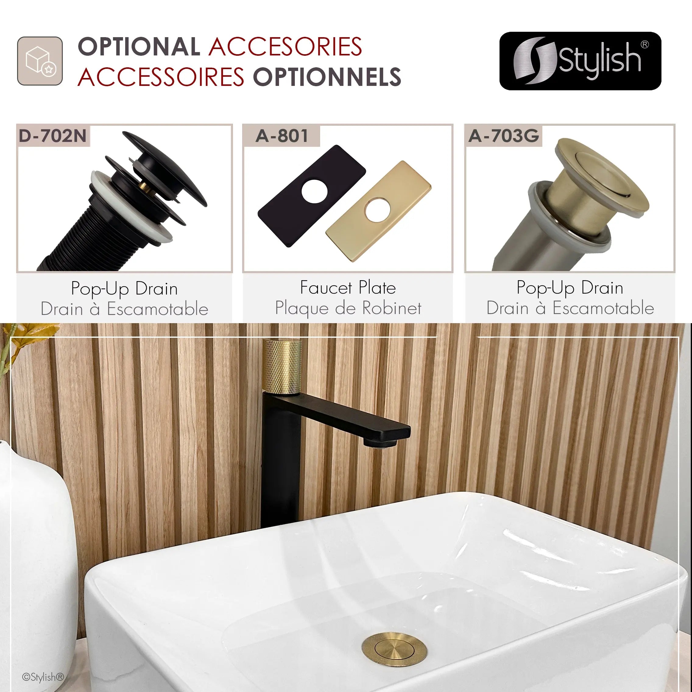STYLISH Single Handle Bathroom Vessel Sink Faucet, Matte Black and Brushed Gold Finish B-122NG - Plumbing Market