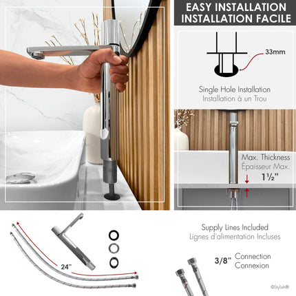 STYLISH Single Handle Bathroom Vessel Sink Faucet, Polished Chrome Finish B-122C - Plumbing Market