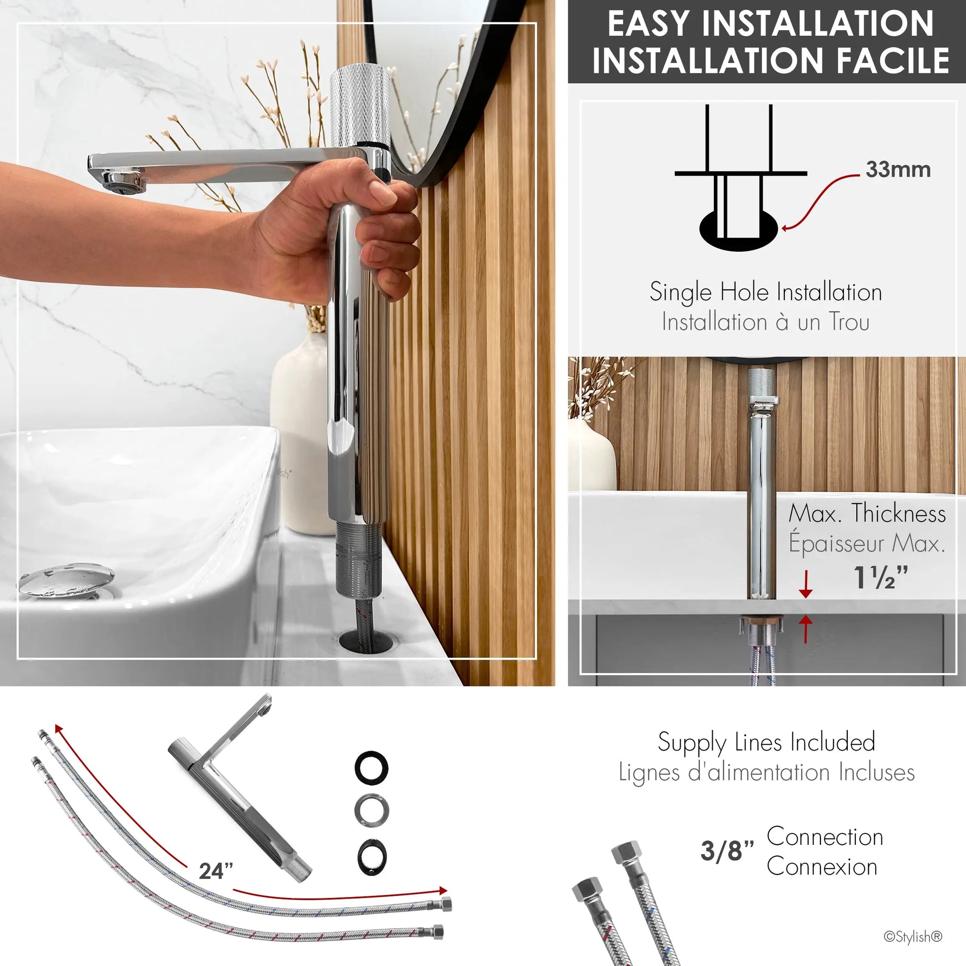 STYLISH Single Handle Bathroom Vessel Sink Faucet, Polished Chrome Finish B-122C - Plumbing Market