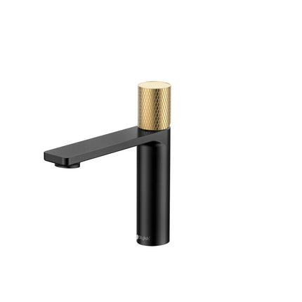 STYLISH Single Handle Modern Bathroom Basin Sink Faucet in Matte Black with Gold accents Finish  B-104NG - Plumbing Market