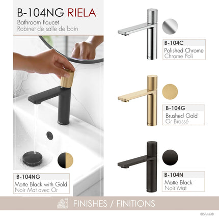 STYLISH Single Handle Modern Bathroom Basin Sink Faucet in Matte Black with Gold accents Finish  B-104NG - Plumbing Market