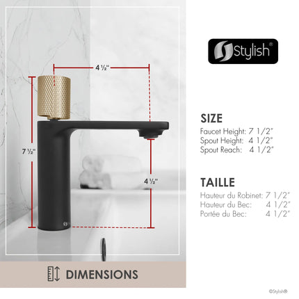 STYLISH Single Handle Modern Bathroom Basin Sink Faucet in Matte Black with Gold accents Finish  B-104NG - Plumbing Market