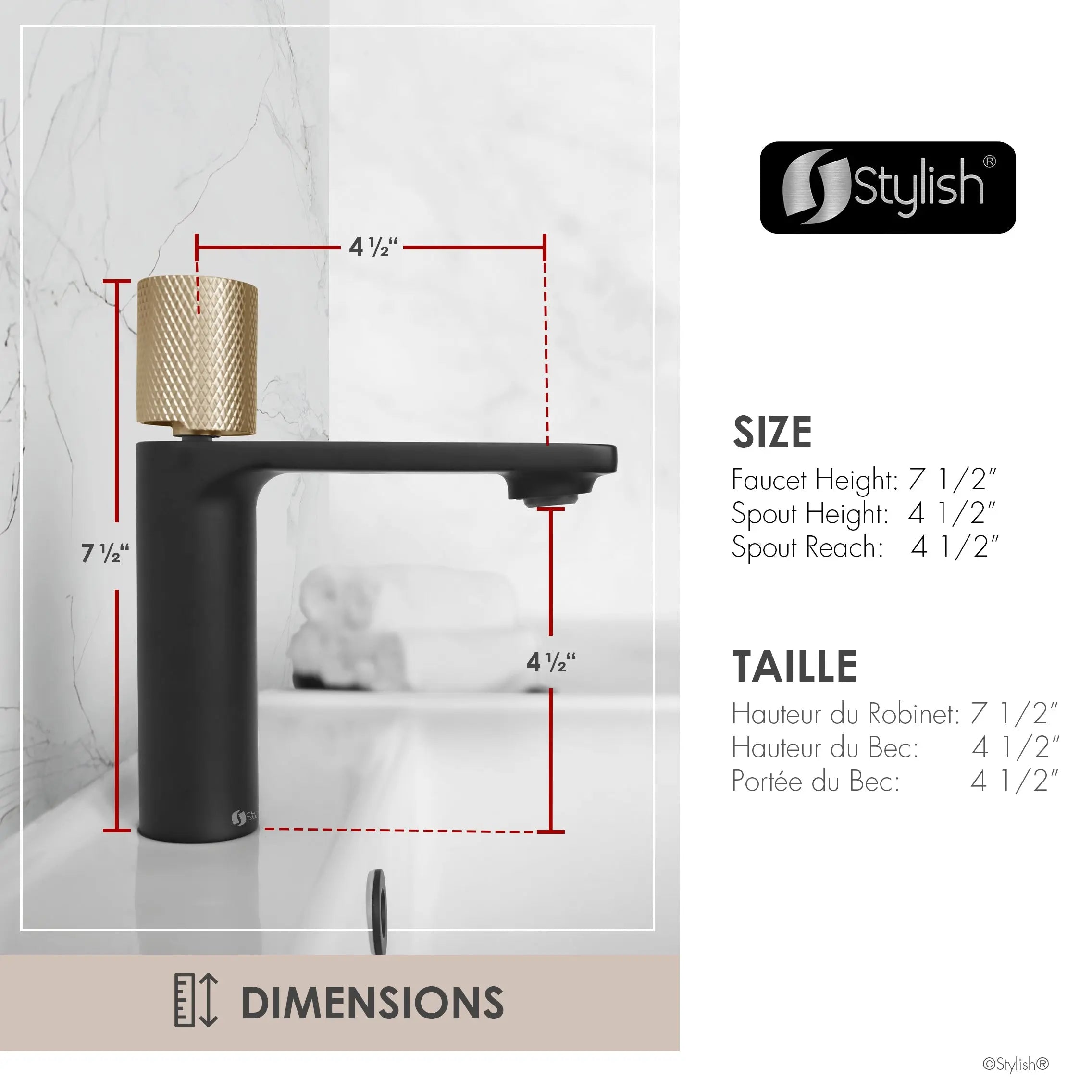 STYLISH Single Handle Modern Bathroom Basin Sink Faucet in Matte Black with Gold accents Finish  B-104NG - Plumbing Market