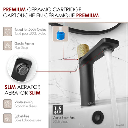 STYLISH Single Handle Modern Bathroom Basin Sink Faucet in Matte Black with Gold accents Finish  B-104NG - Plumbing Market