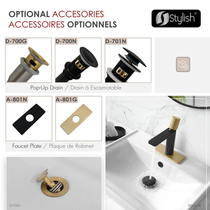 STYLISH Single Handle Modern Bathroom Basin Sink Faucet in Matte Black with Gold accents Finish  B-104NG - Plumbing Market