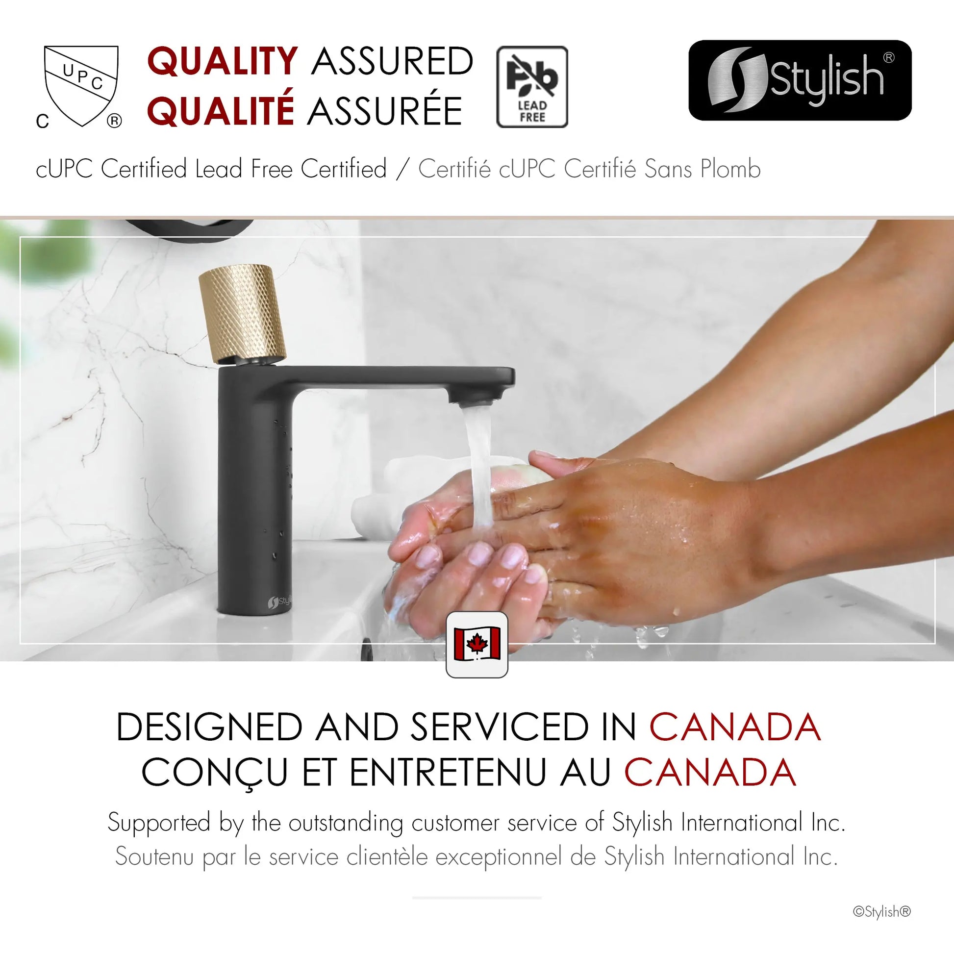 STYLISH Single Handle Modern Bathroom Basin Sink Faucet in Matte Black with Gold accents Finish  B-104NG - Plumbing Market