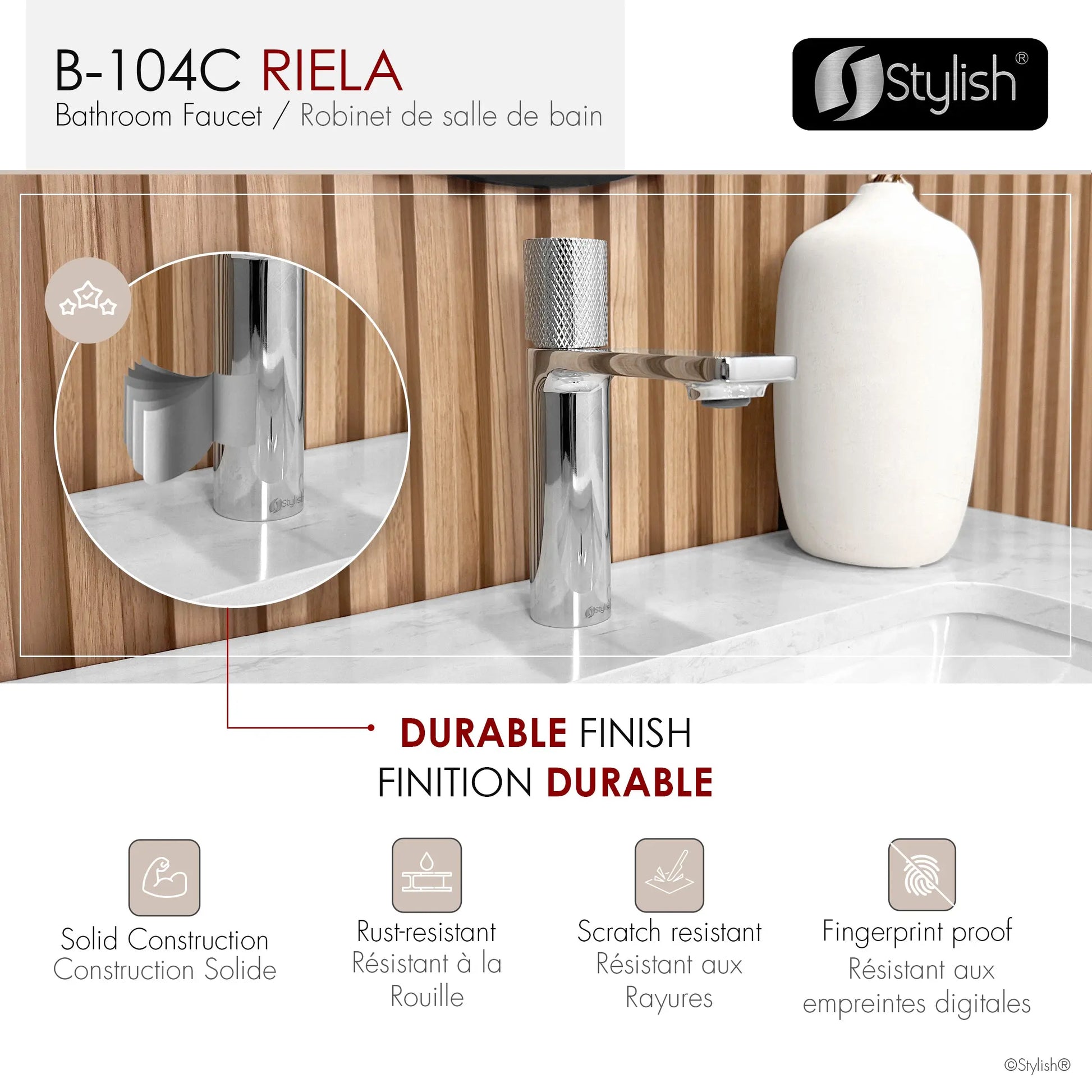 STYLISH Single Handle Modern Bathroom Basin Sink Faucet in Polished Chrome Finish  B-104C - Plumbing Market