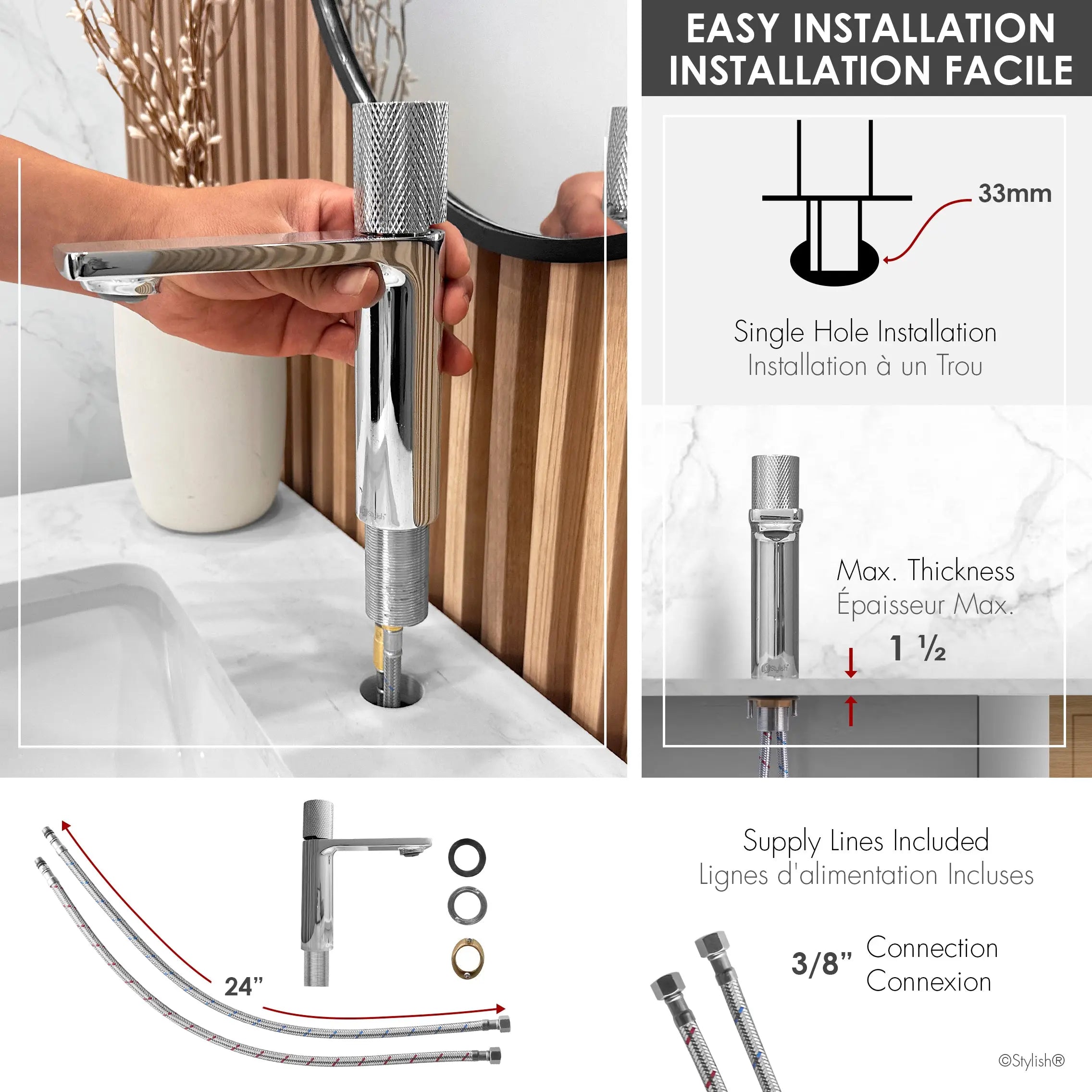 STYLISH Single Handle Modern Bathroom Basin Sink Faucet in Polished Chrome Finish  B-104C - Plumbing Market