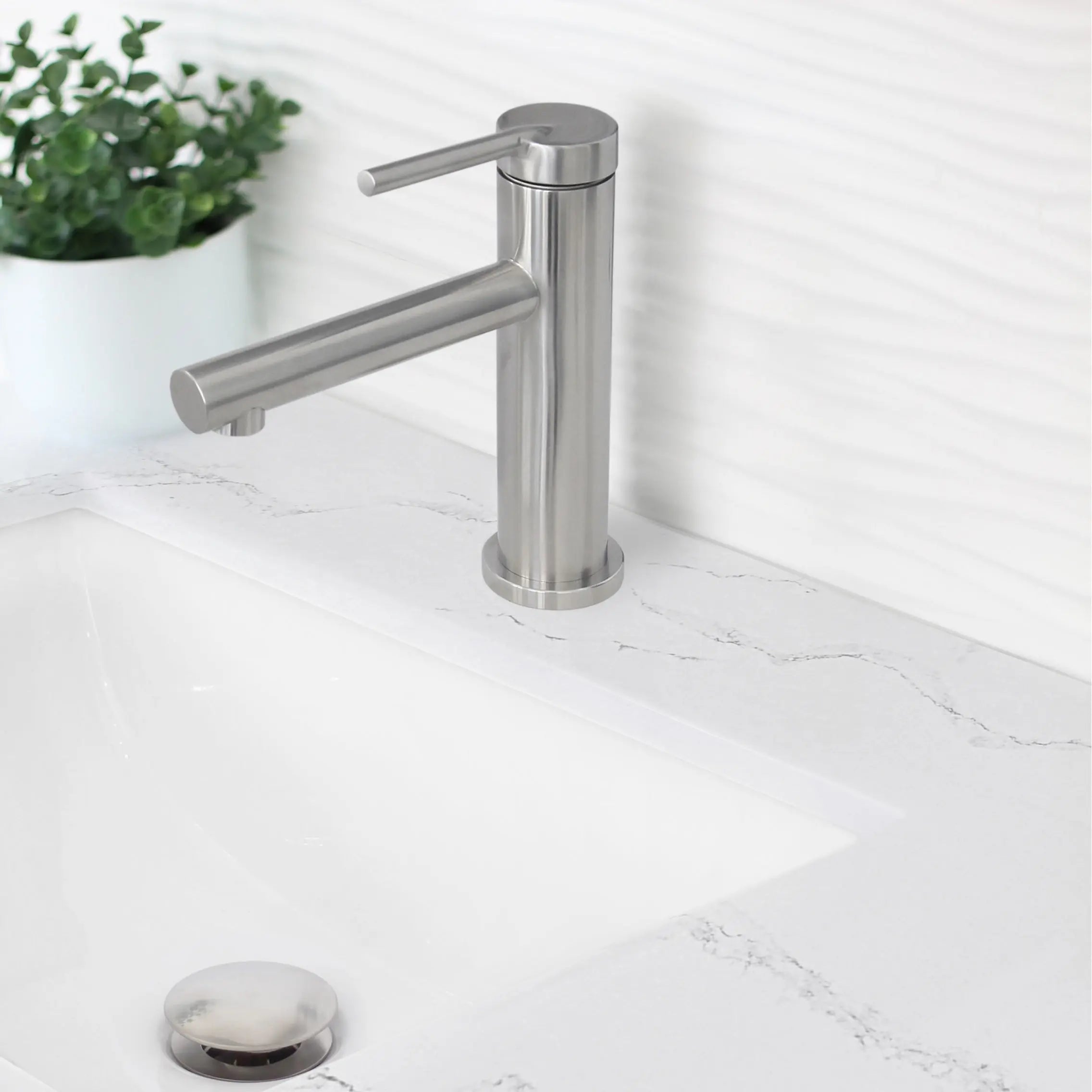 STYLISH Single Handle Modern Bathroom Basin Sink Faucet, Brushed Stainless Steel Finish B-108S - Plumbing Market