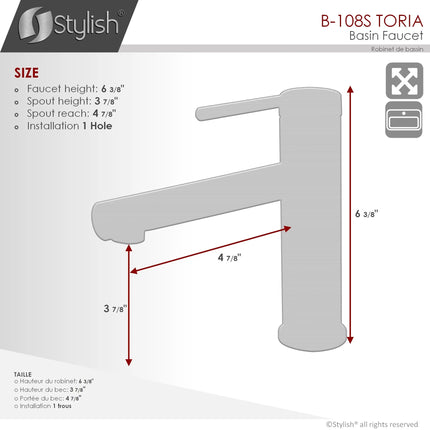 STYLISH Single Handle Modern Bathroom Basin Sink Faucet, Brushed Stainless Steel Finish B-108S - Plumbing Market