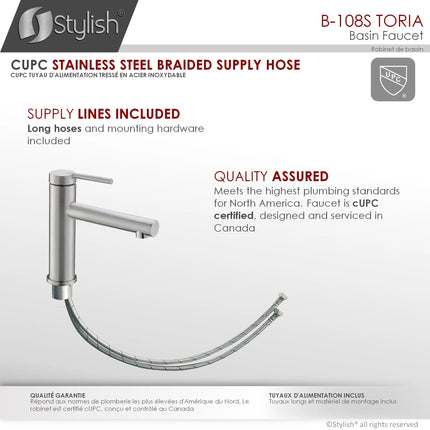 STYLISH Single Handle Modern Bathroom Basin Sink Faucet, Brushed Stainless Steel Finish B-108S - Plumbing Market