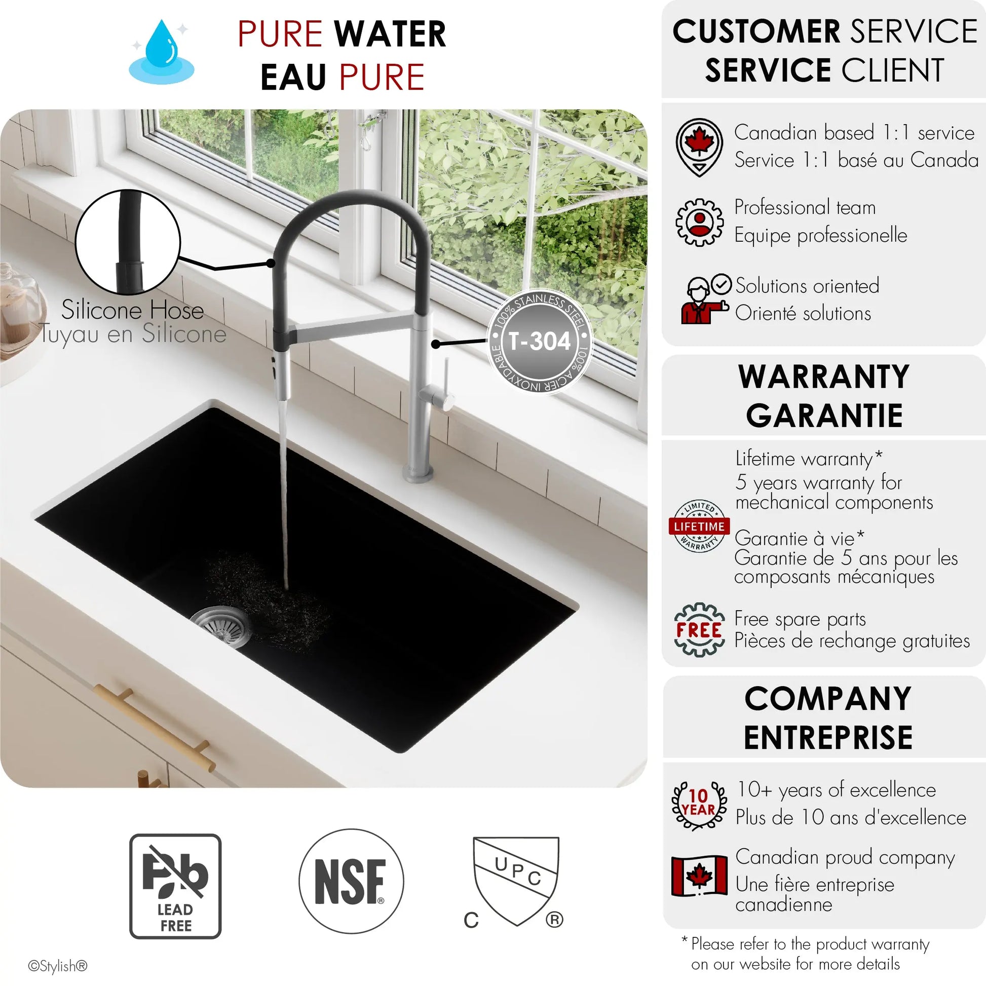 STYLISH Stainless Steel Single Handle Pull Out Dual Mode Kitchen Sink Faucet with Black Spout Hose K-140S - Plumbing Market