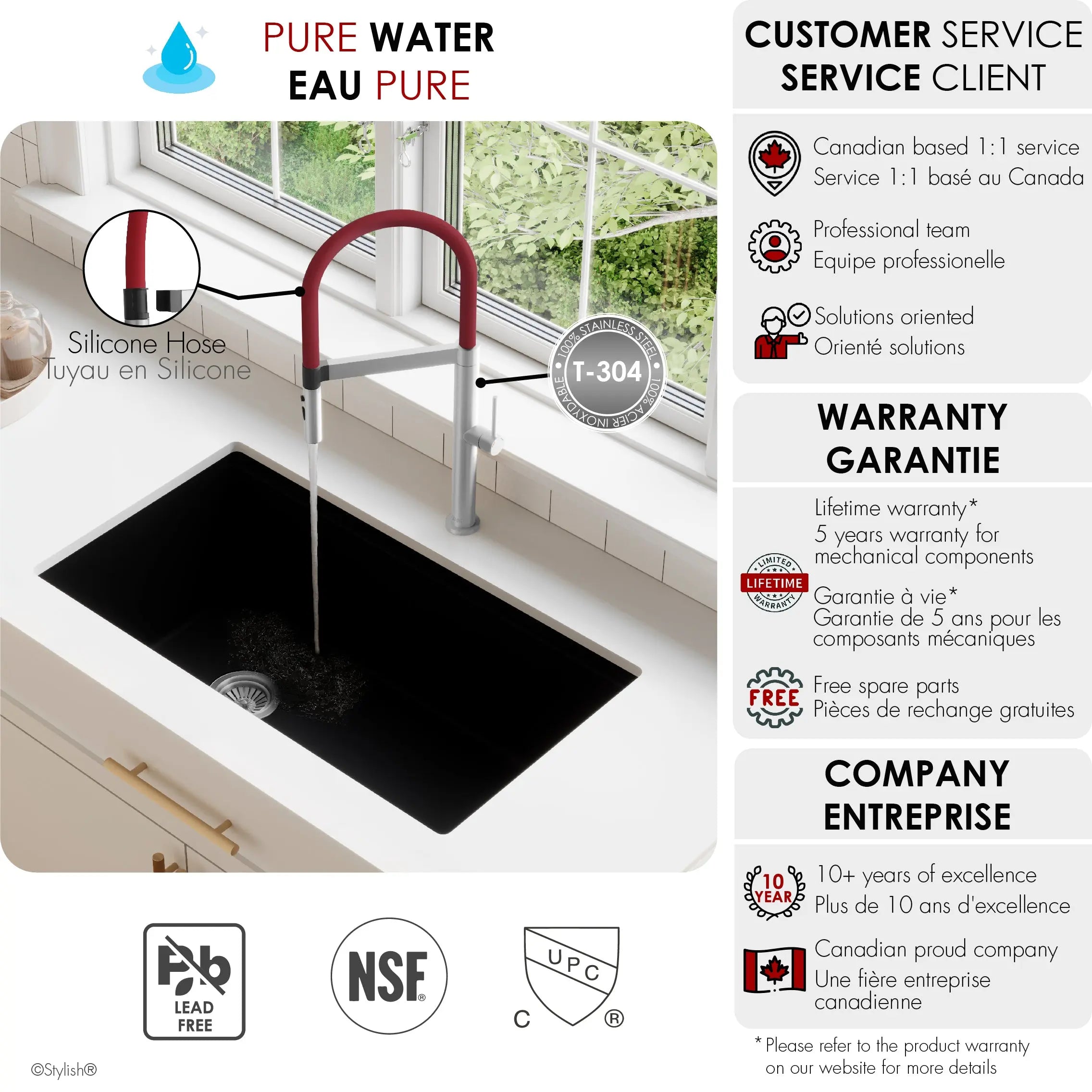 STYLISH Stainless Steel Single Handle Pull Out Dual Mode Kitchen Sink Faucet with Red Spout Hose K-140R - Plumbing Market