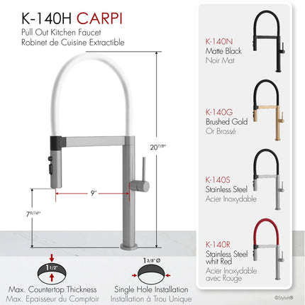 STYLISH Stainless Steel Single Handle Pull Out Dual Mode Kitchen Sink Faucet with White Spout Hose K-140H - Plumbing Market