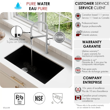 STYLISH Stainless Steel Single Handle Pull Out Dual Mode Kitchen Sink Faucet with White Spout Hose K-140H - Plumbing Market