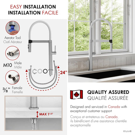 STYLISH Stainless Steel Single Handle Pull Out Dual Mode Kitchen Sink Faucet with White Spout Hose K-140H - Plumbing Market