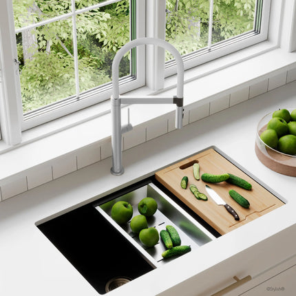 STYLISH Stainless Steel Single Handle Pull Out Dual Mode Kitchen Sink Faucet with White Spout Hose K-140H - Plumbing Market