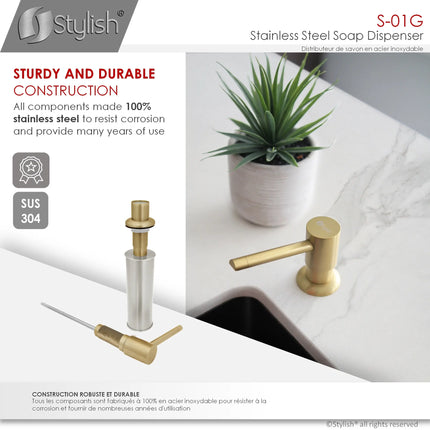 STYLISH Stainless Steel Soap Dispenser for Kitchen Sink. Pump Liquid Hand Lotion Dispenser S-01G - Plumbing Market