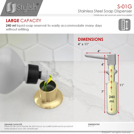 STYLISH Stainless Steel Soap Dispenser for Kitchen Sink. Pump Liquid Hand Lotion Dispenser S-01G - Plumbing Market