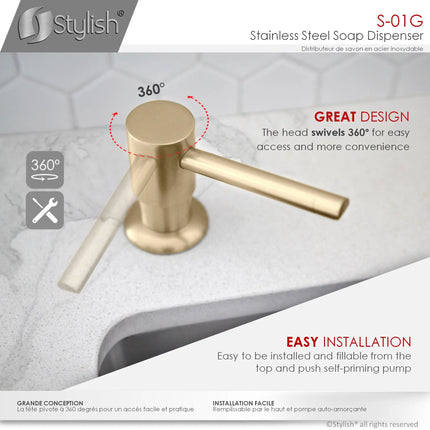 STYLISH Stainless Steel Soap Dispenser for Kitchen Sink. Pump Liquid Hand Lotion Dispenser S-01G - Plumbing Market