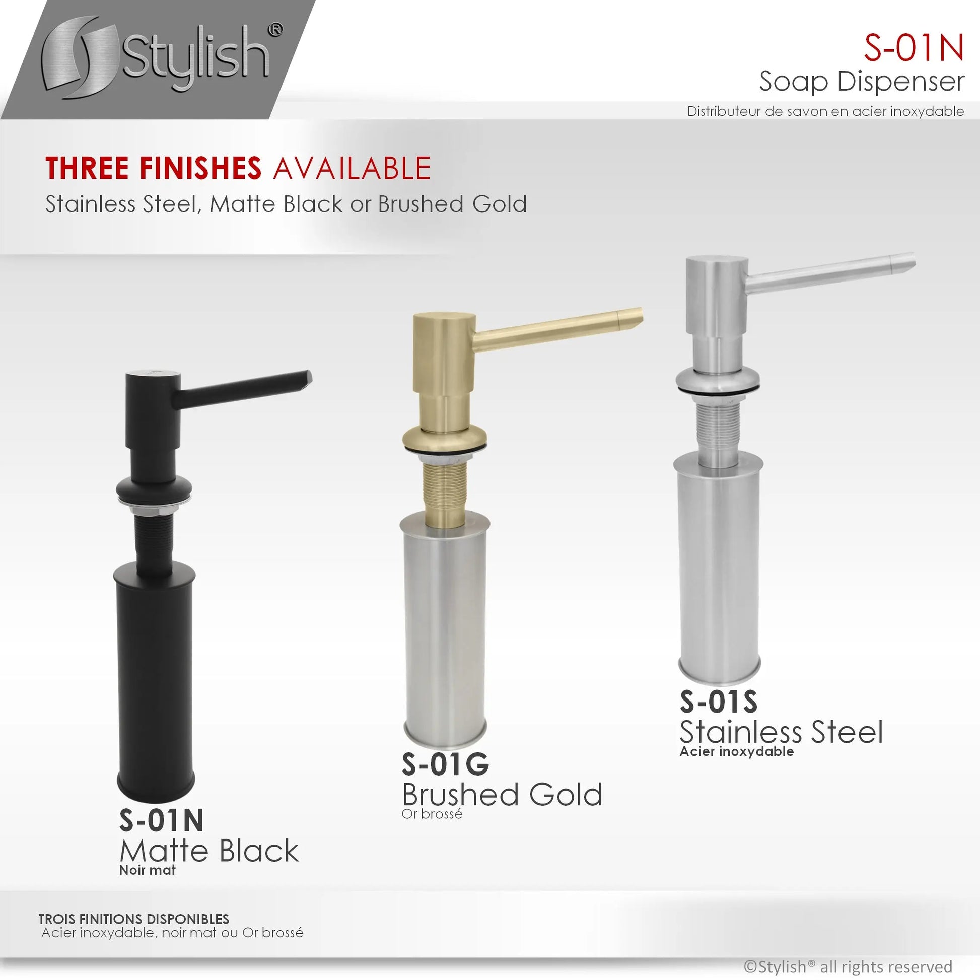 STYLISH Stainless Steel Soap Dispenser for Kitchen Sink. Pump Liquid Hand Lotion Dispenser S-01N - Plumbing Market