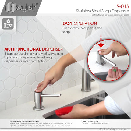 STYLISH Stainless Steel Soap Dispenser for Kitchen Sink. Pump Liquid Hand Lotion Dispenser S-01S - Plumbing Market