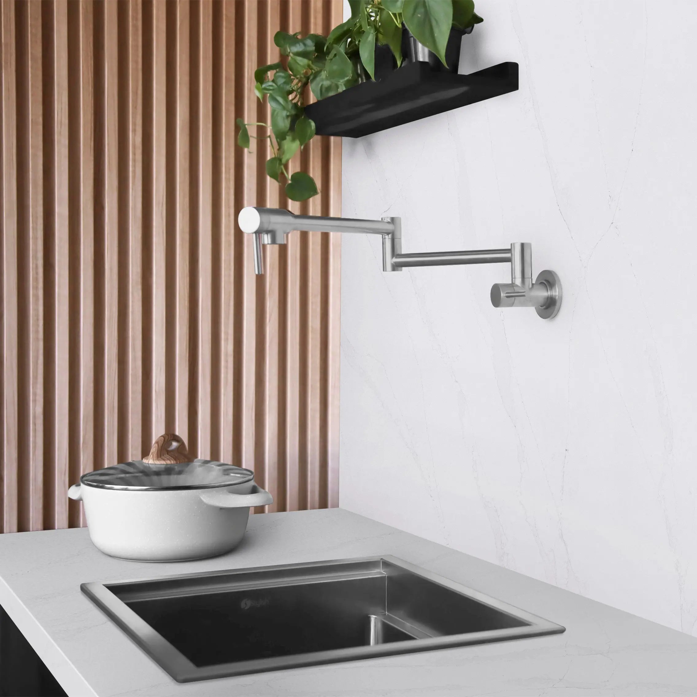 STYLISH Stainless Steel Wall Mount  Pot Filler Folding Stretchable with Single Hole Two Handles K-145S - Plumbing Market
