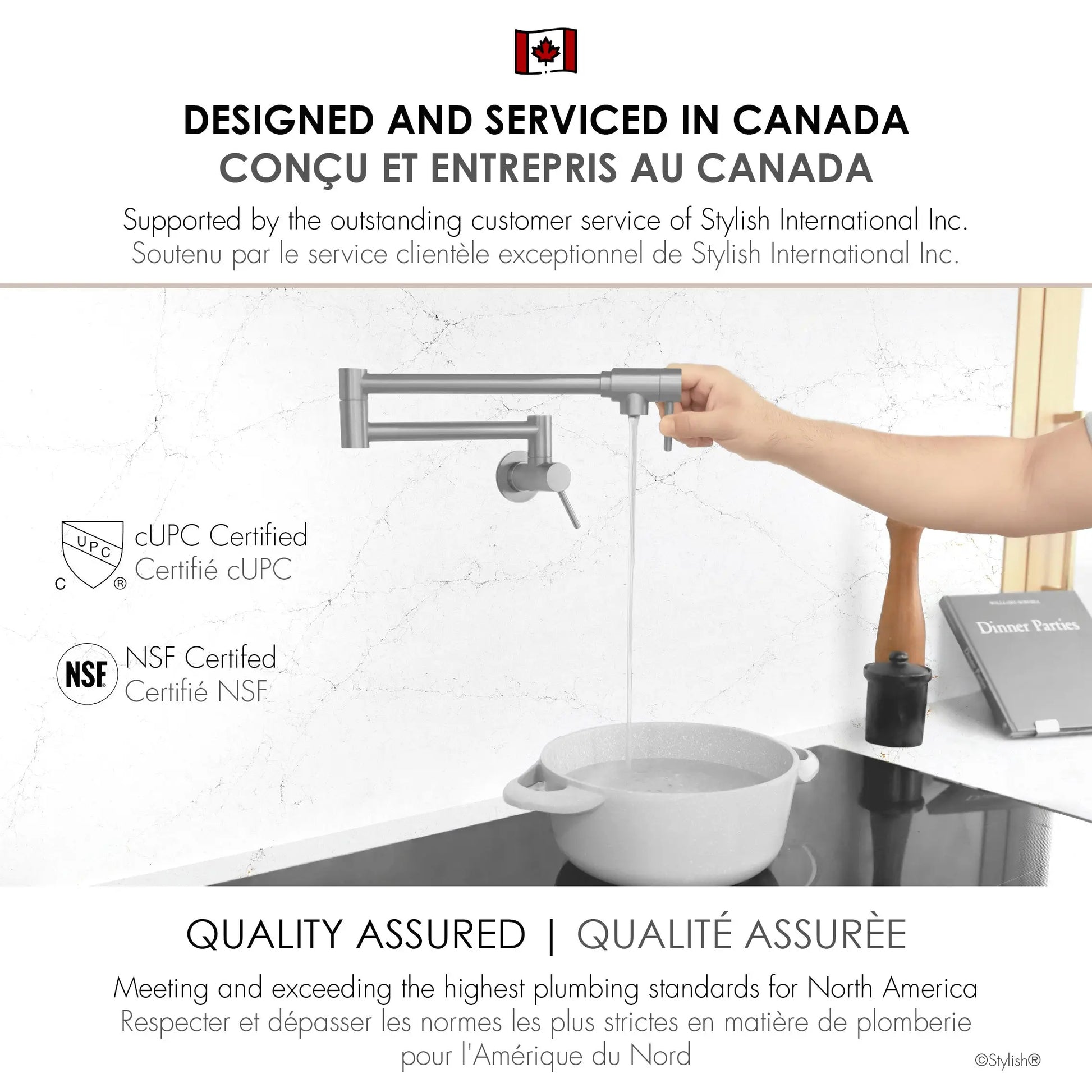 STYLISH Stainless Steel Wall Mount  Pot Filler Folding Stretchable with Single Hole Two Handles K-145S - Plumbing Market