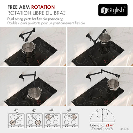 STYLISH Stainless Steel Wall Mount  Pot Filler Folding Stretchable with Single Hole Two Handles - Matte Black Finish K-145N - Plumbing Market