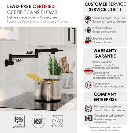 STYLISH Stainless Steel Wall Mount  Pot Filler Folding Stretchable with Single Hole Two Handles - Matte Black Finish K-145N - Plumbing Market