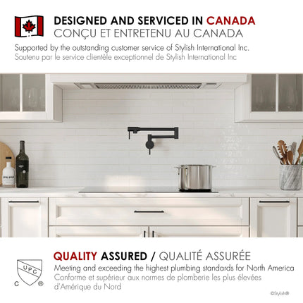 STYLISH Stainless Steel Wall Mount  Pot Filler Folding Stretchable with Single Hole Two Handles - Matte Black Finish K-145N - Plumbing Market