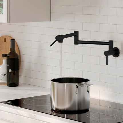 STYLISH Stainless Steel Wall Mount  Pot Filler Folding Stretchable with Single Hole Two Handles - Matte Black Finish K-145N - Plumbing Market