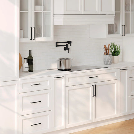 STYLISH Stainless Steel Wall Mount  Pot Filler Folding Stretchable with Single Hole Two Handles - Matte Black Finish K-145N - Plumbing Market