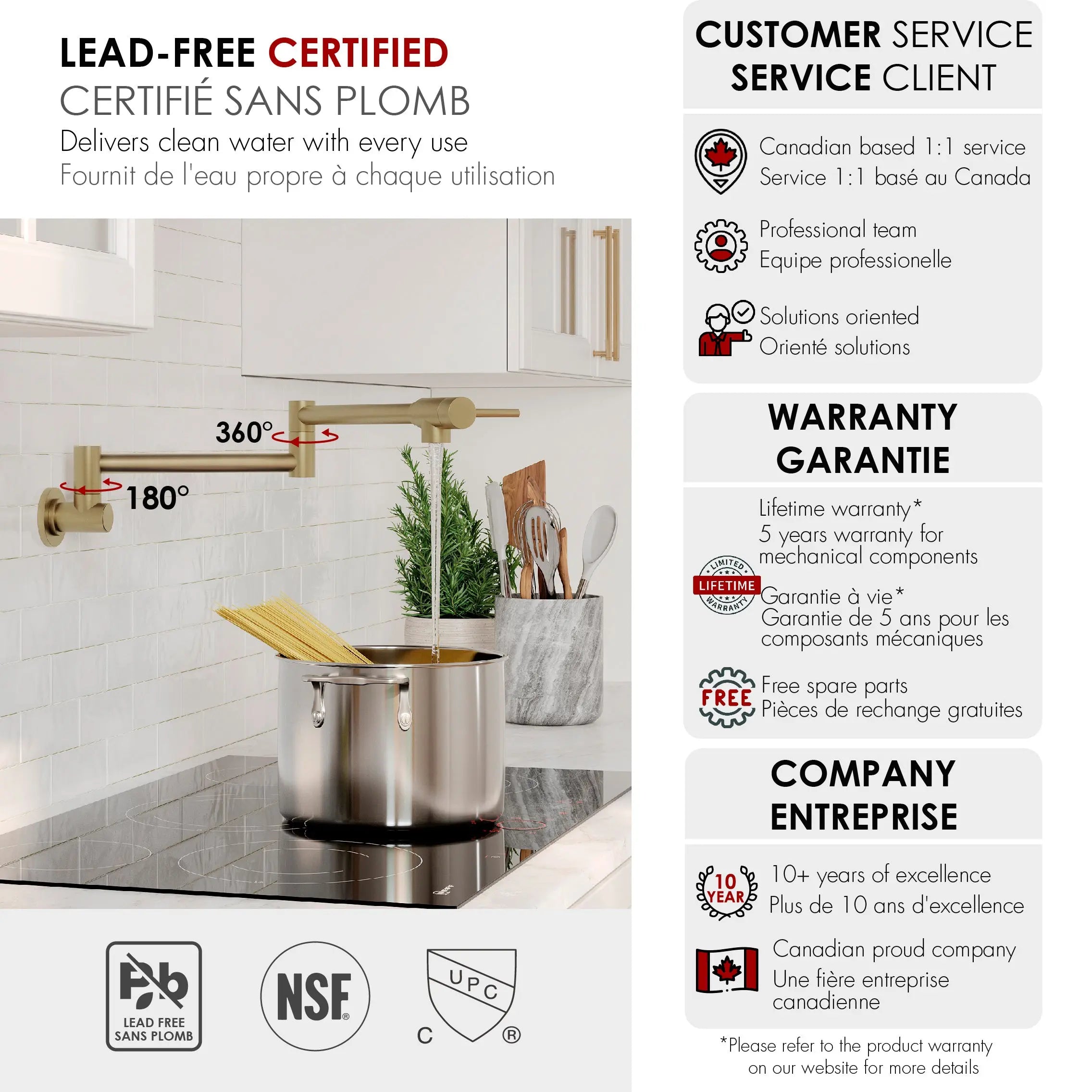 STYLISH Stainless Steel Wall Mount  Pot Filler Folding Stretchable with Single Hole Two Handles - Matte Gold Finish K-145G - Plumbing Market
