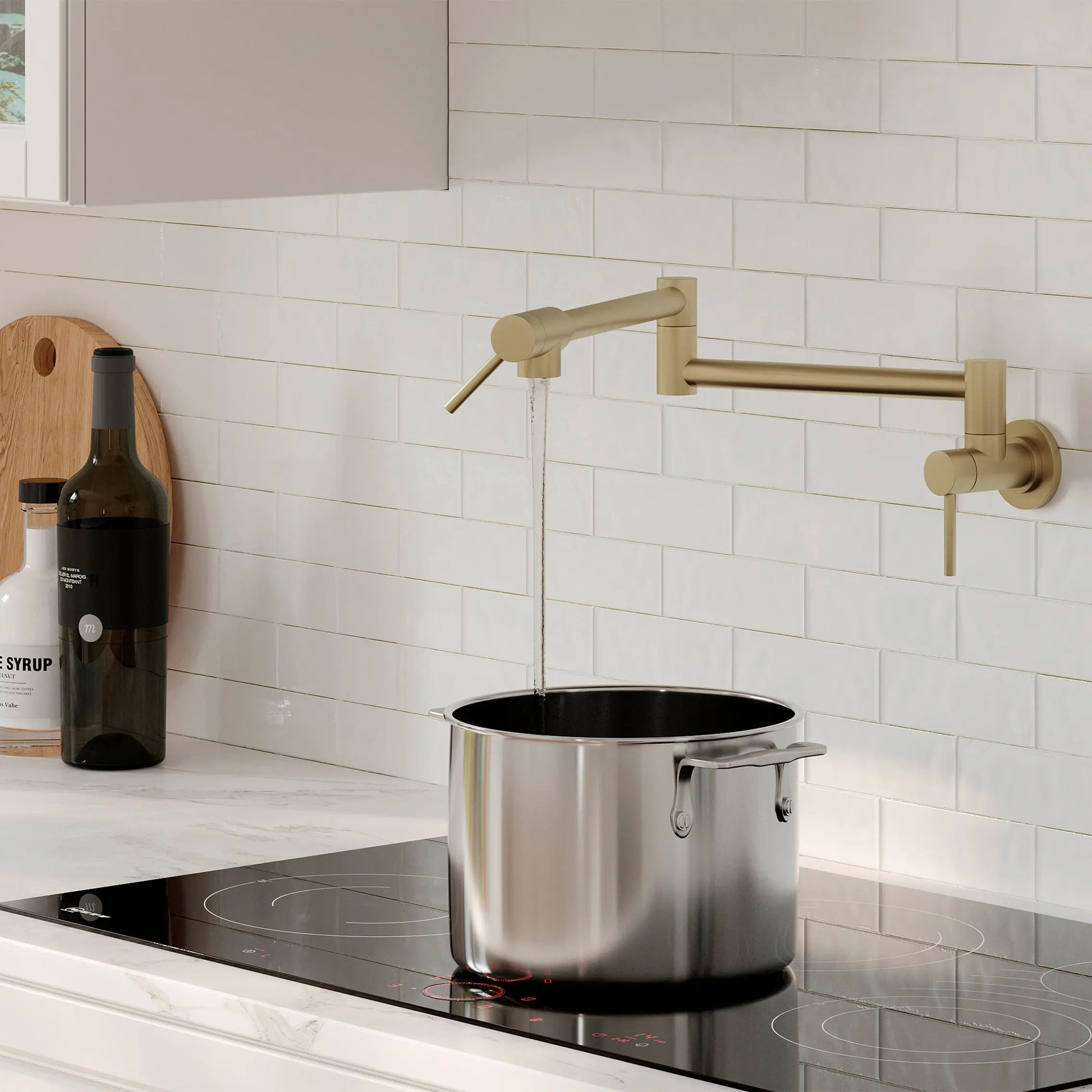 STYLISH Stainless Steel Wall Mount  Pot Filler Folding Stretchable with Single Hole Two Handles - Matte Gold Finish K-145G - Plumbing Market