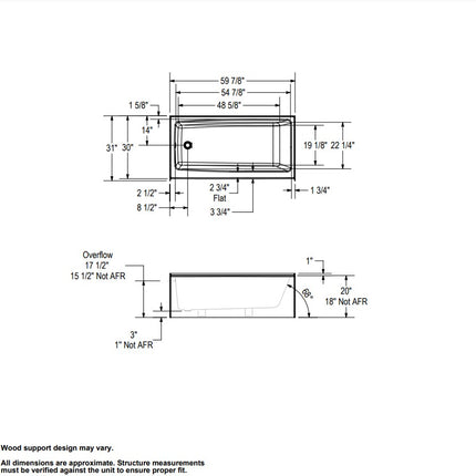 MAAX Mackenzie 6030 AFR AcrylX Alcove Left-Hand Drain Bathtub in White Maax