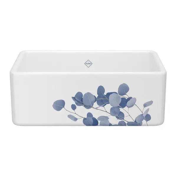 Shaker™ 30" Single Bowl Farmhouse Apron Front Fireclay Kitchen Sink With Eucalyptus Design - Plumbing Market