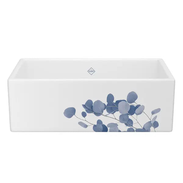 Shaker™ 33" Single Bowl Farmhouse Apron Front Fireclay Kitchen Sink With Eucalyptus Design - Plumbing Market