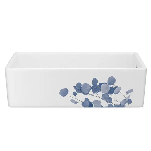 Shaker™ 36" Single Bowl Farmhouse Apron Front Fireclay Kitchen Sink With Eucalyptus Design - Plumbing Market