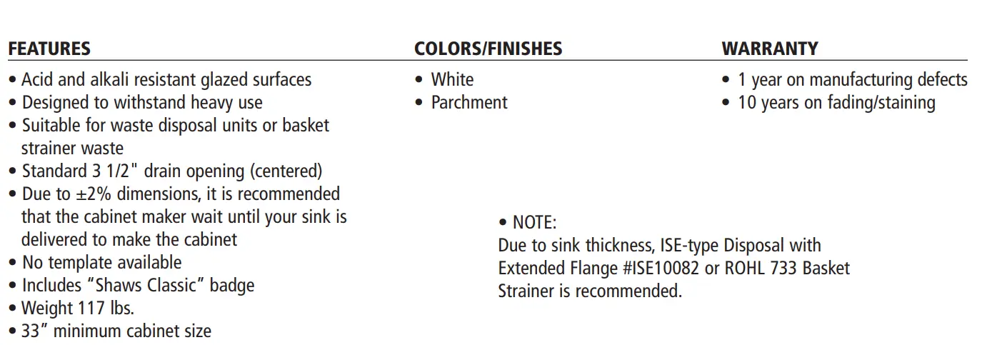 Shaws Classic Shaker Single Bowl Undermount Fireclay Kitchen Sink White - Plumbing Market