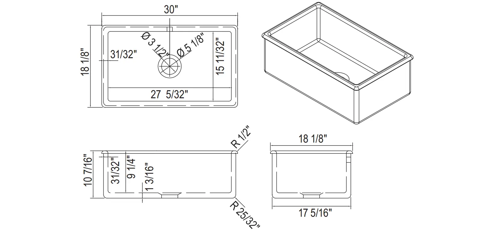 Shaws Classic Shaker Single Bowl Undermount Fireclay Kitchen Sink White - Plumbing Market