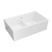 Shaws Shaker 33" Low Divide Double Bowl Apron Front Fireclay Kitchen Sink MS3320 - White